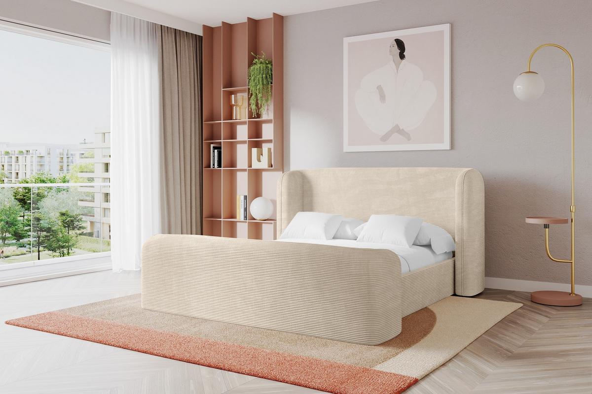 POLSTERBETT mit Bettkasten, Fußteil und Lattenrost, Bett mit Matratze H3/H4 - ESTI-Z 140x200 Beige - Kaschmir, Holzwerkstoff/Textil (140/200cm) - ALTDECOR