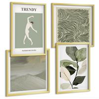 BILDER SET 4er Set - 50x50 cm & 40x60 cm Goldrahmen - Abstrakte Pflanzenmuster - Goldfarben, Kunststoff (50/50cm) - TULUP
