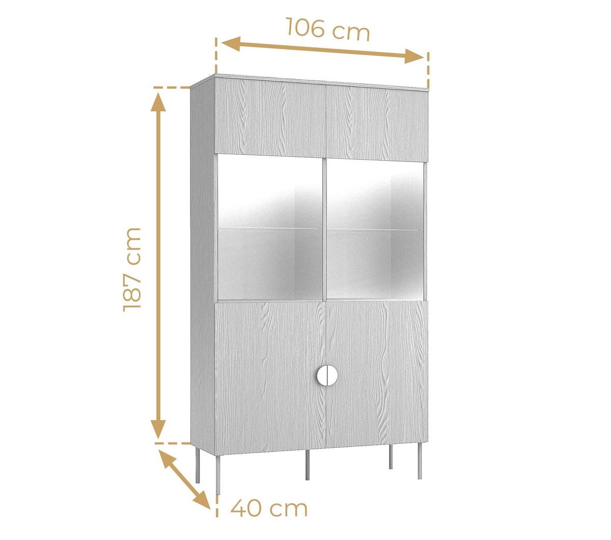 VITRINE Brunelli 2T Dunkelgrau 106,6/187,6/40 cm – mit großer Kapazität und Glastüren - Dunkelgrau/Schwarz, Holzwerkstoff/Metall (106.6/187.6/40cm) - AX Living