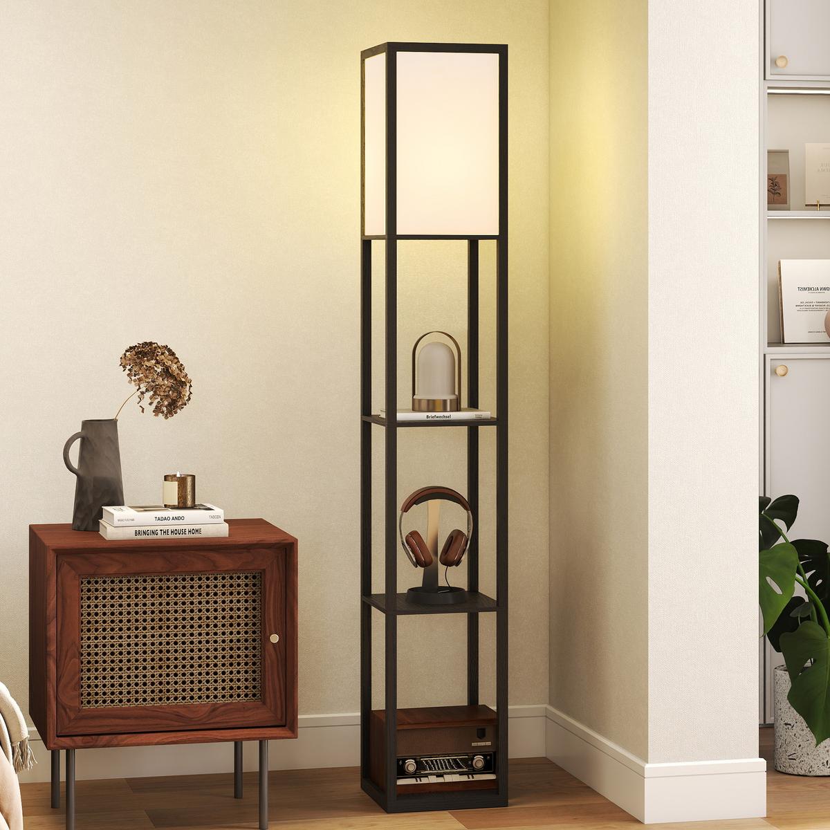 STEHLAMPE Acryl MDF Schwarz - Eichefarben, Holzwerkstoff (26/26/160cm) - HOMCOM
