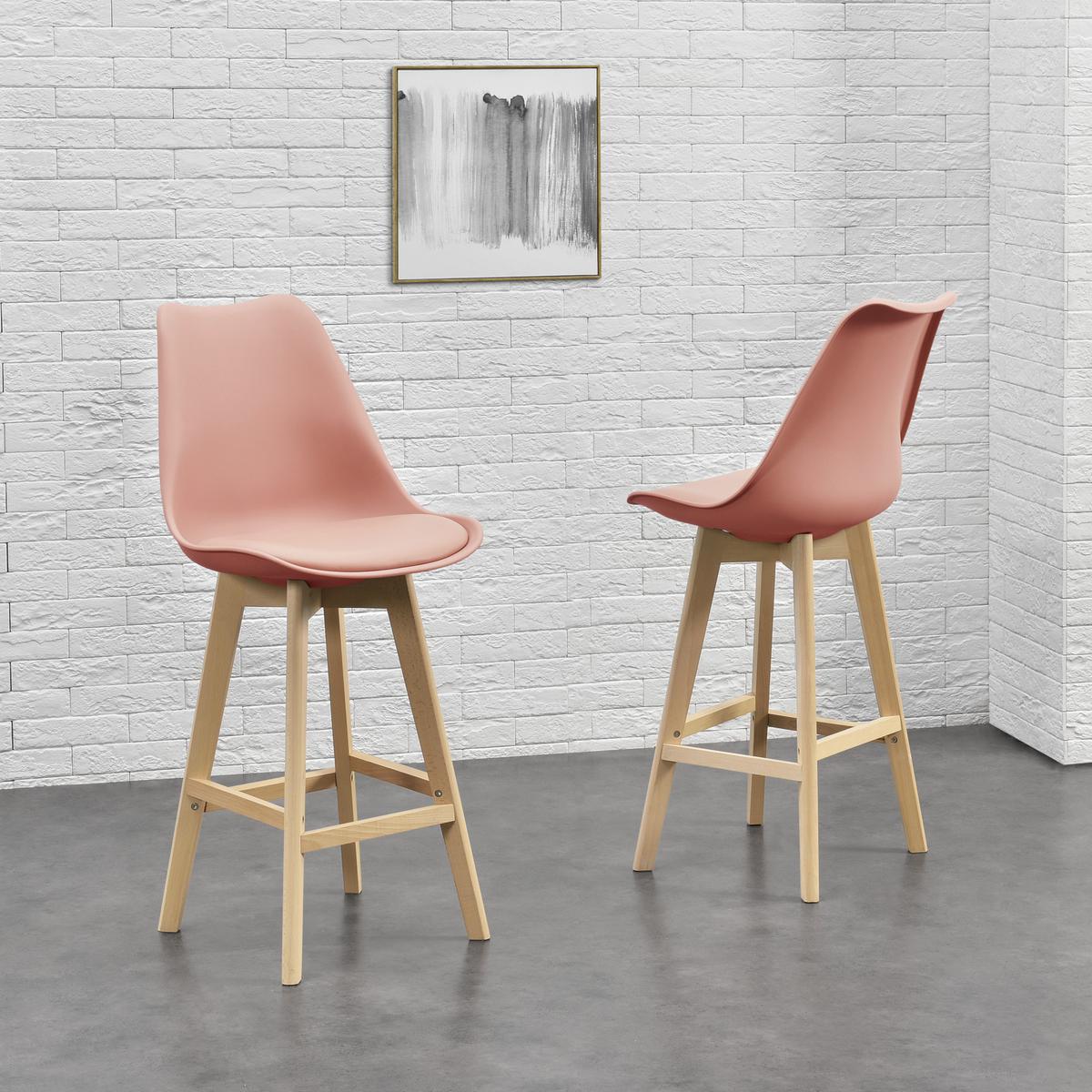 BARSTUHL Lublin 4er-Set - Rosa, Leder (48/105/58cm) - [en.casa]