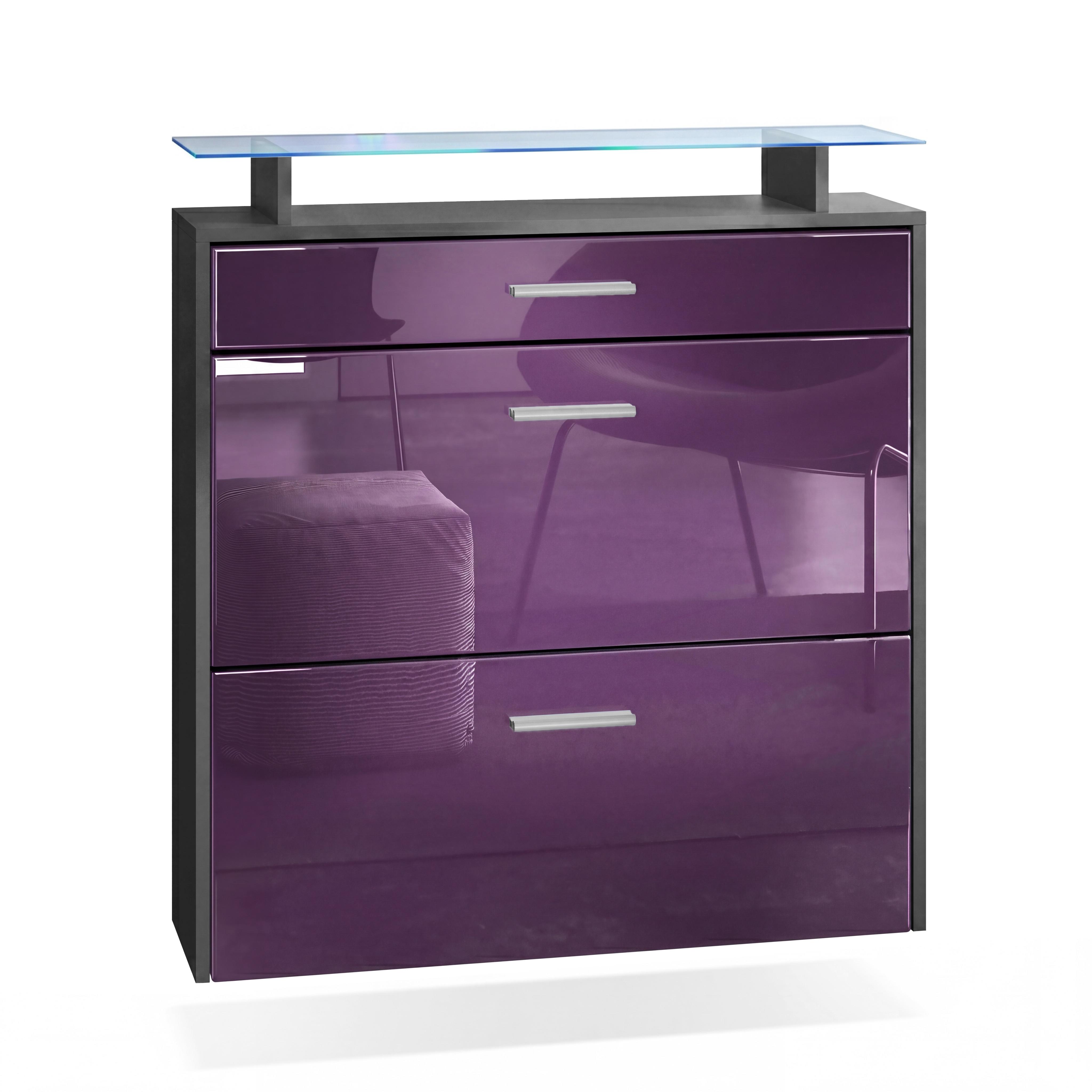 SCHUHSCHRANK Malea Fronten in Brombeer Hochglanz - Brombeere, Holzwerkstoff (89/96/23cm) - Vladon