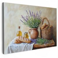 LEINWANDBILD Lavendel - Brot - Stilleben Groß 140x90 cm - Flieder, Textil (140/90cm) - MuchoWow