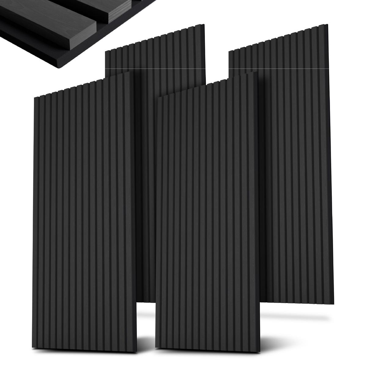 WANDPANEELE Akustik 120x60 cm Eiche Dunkelgrau (4er-Set) - Dunkelgrau, Holz (60/120/1.8cm) - Juskys