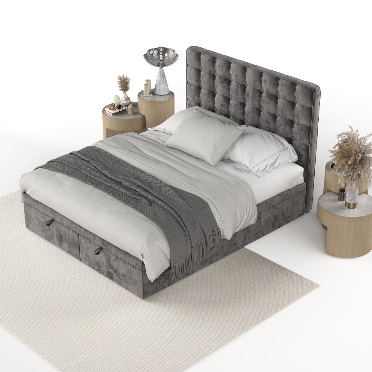 POLSTERBETT Celestia mit Stauraum 120/200 cm Stahl im Lotta Stoff - Graphitfarben/Schwarz, Holz/Holzwerkstoff (120/200cm) - AltaBeds