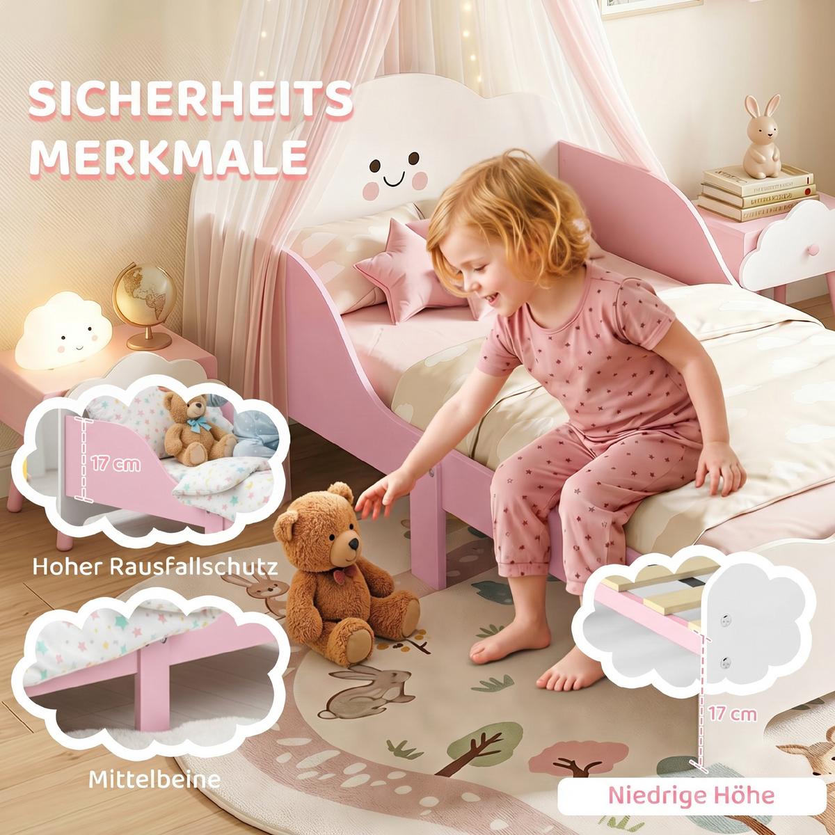 KINDERBETT MDF Rosa - Rosa, Holzwerkstoff (70/140cm) - AIYAPLAY