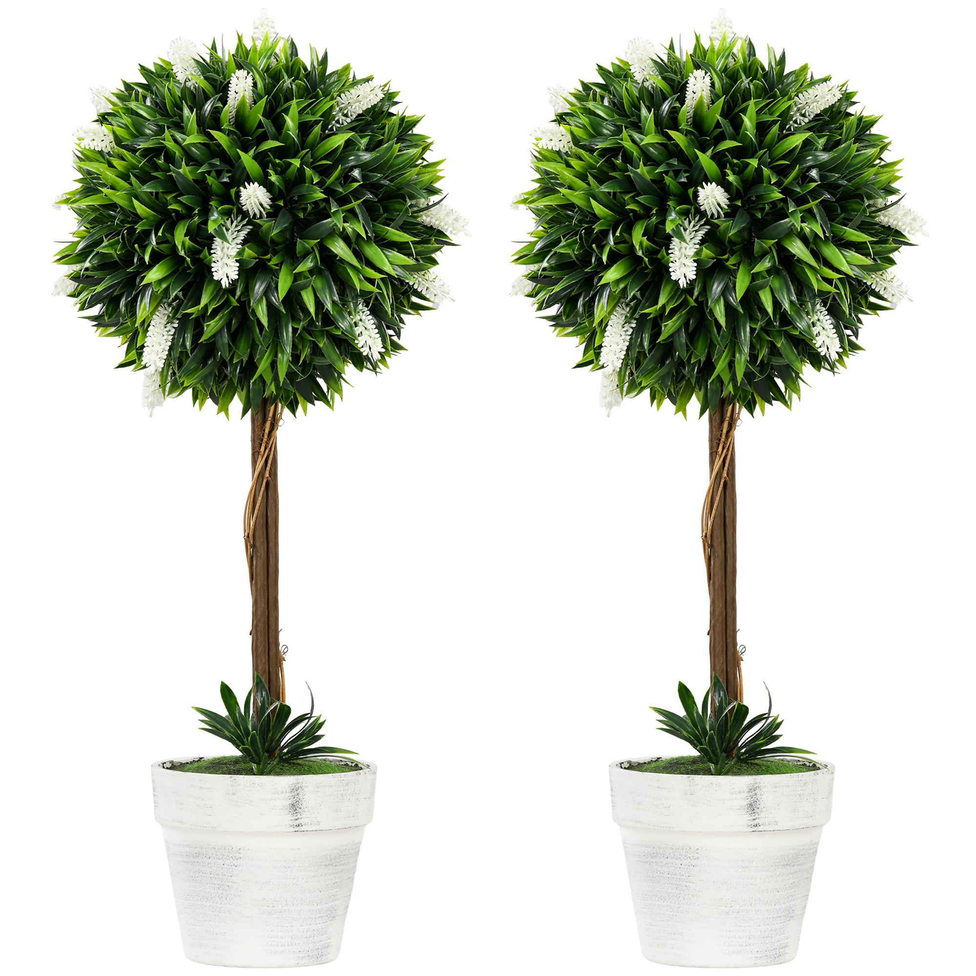 KUNSTPFLANZE Lavendel 2er-Set Künstliche Pflanzen 60 cm Zimmerpflanze Weiß - Braun/Weiß, Kunststoff (60cm) - HOMCOM