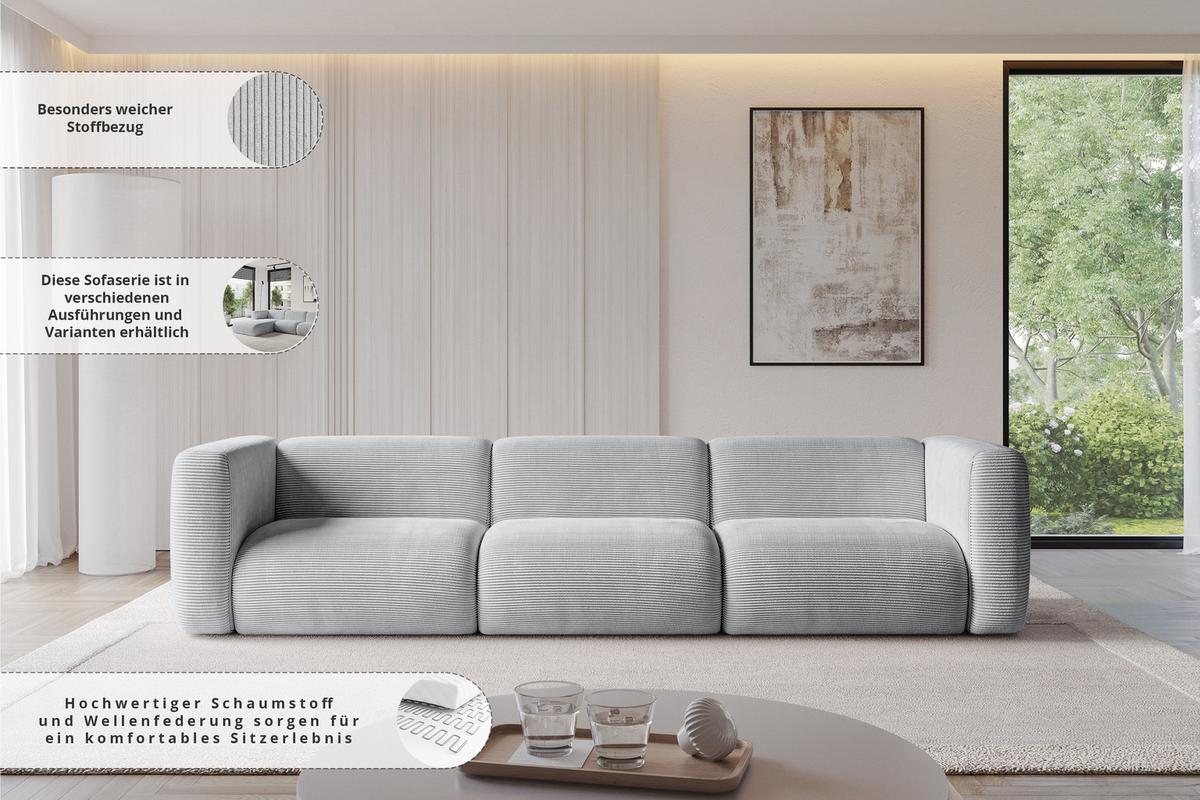 MODULARES Sofa 3-SITZER MIRA-S2 319x89x70 Beige cm Bouclé - Kaschmir/Beige, Holzwerkstoff/Kunststoff (319/70/89cm) - ALTDECOR