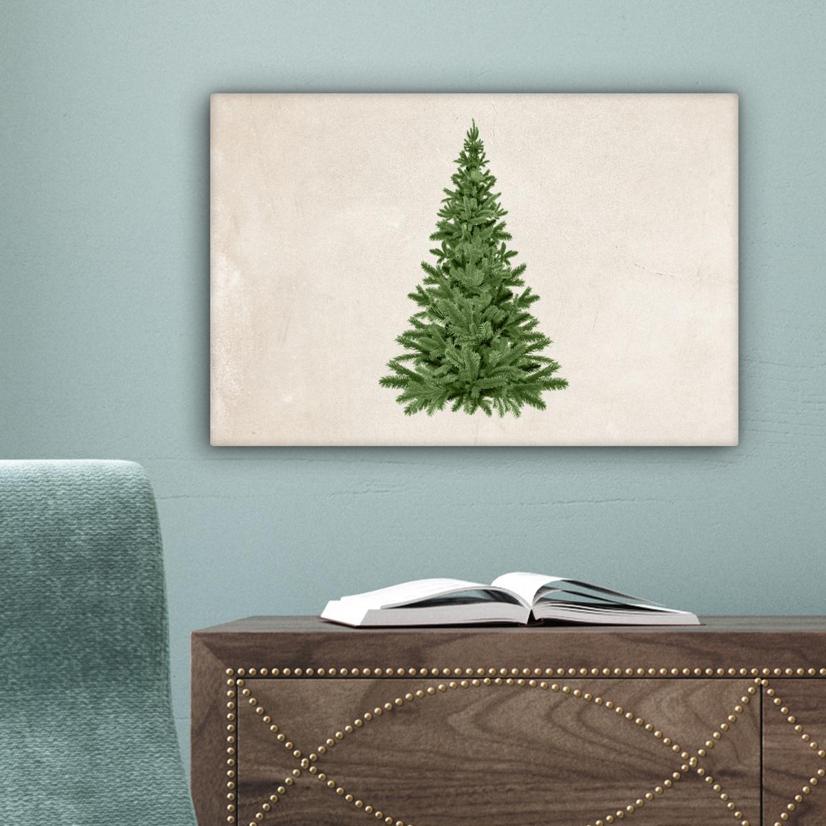 LEINWANDBILD Weihnachtsbaum - Grün - Weihnachten - Feiertage Deko Schlafzimmer 30x20 cm - Olivgrün, Textil (30/20cm) - MuchoWow