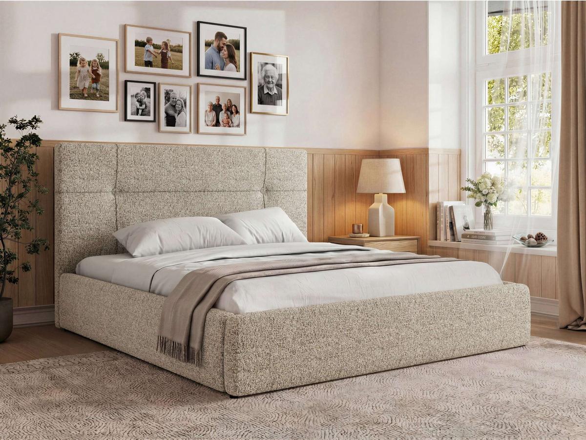 POLSTERBETT CALERIO CLASSIC 180/200 - Beige Stukture - Matratze Foam - Beige/Schwarz, Kunststoff/Textil (180/200cm) - MKS