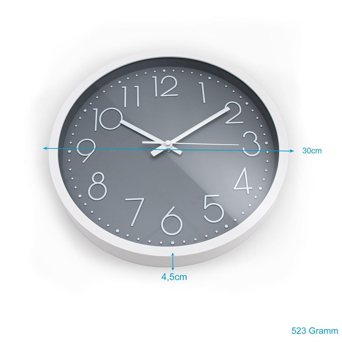WANDUHR 30.5 cm - Grau, Kunststoff (30.5/30.5/4.5cm) - Intirilife