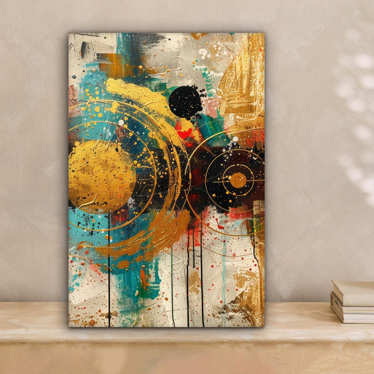 LEINWANDBILD Abstrakt - Kunst - Gold - Modern Deko Wohnzimmer 20x30 cm - Multicolor, Textil (20/30cm) - MuchoWow