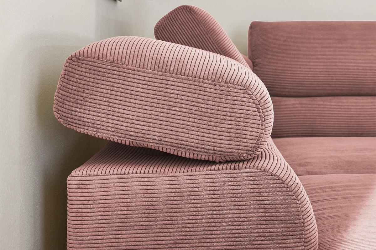 ECKSOFA MIT MOTORISCHEM SITZVORZUG DELIA Pink Cord Relaxfunktion - Schwarz/Rosa, Textil/Metall (276/219cm) - KAWOLA