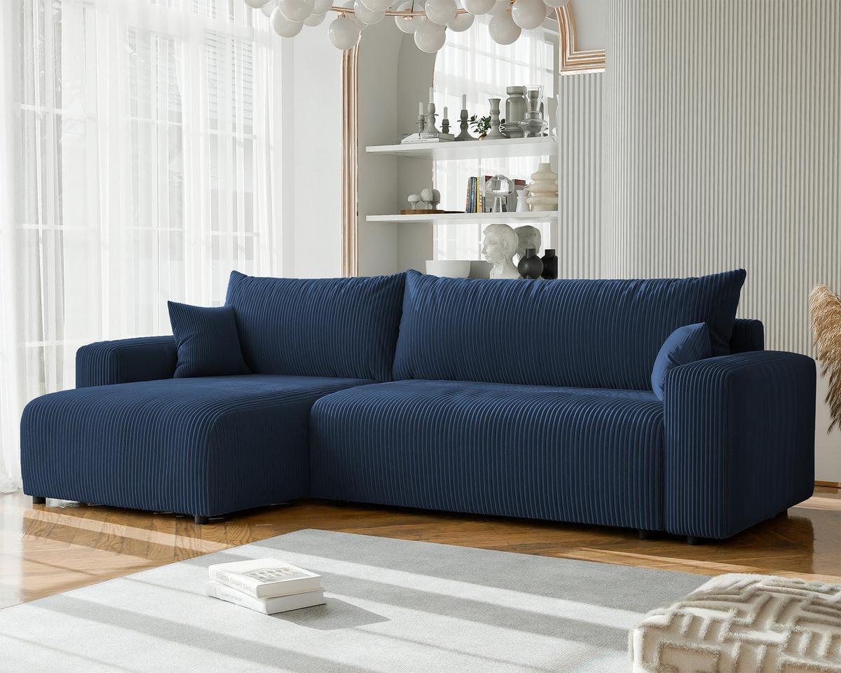 ECKSOFA mit Schlaffunktion und Bettkasten, Blau - Blau, Holzwerkstoff/Textil (145/278cm) - Idohome