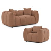 SITZGARNITUR 2+1 Nubira in tief gesteppter Bubble-Optik aus weichem Terrakotta Strukturstoff im modernen Design - Terracotta/Schwarz, Holz/Kunststoff (172/69/89cm) - S-Style Möbel