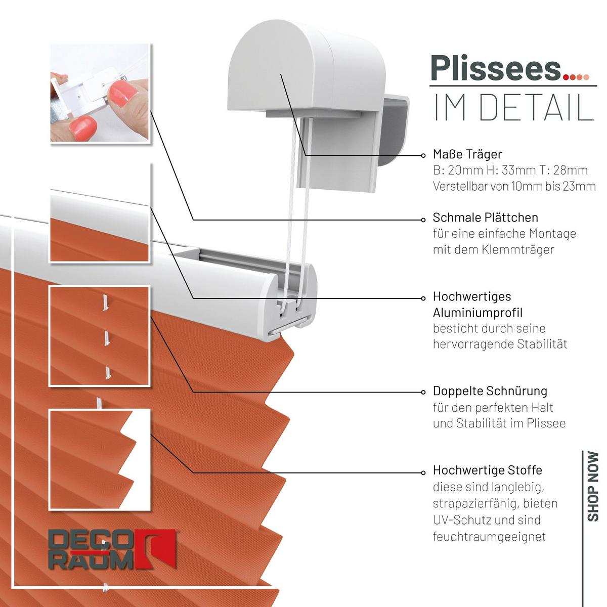 PLISSEE Basic 120 x 150cm Klemmfix ohne Bohren - Orange, Textil (120/150cm) - Deco-Raum