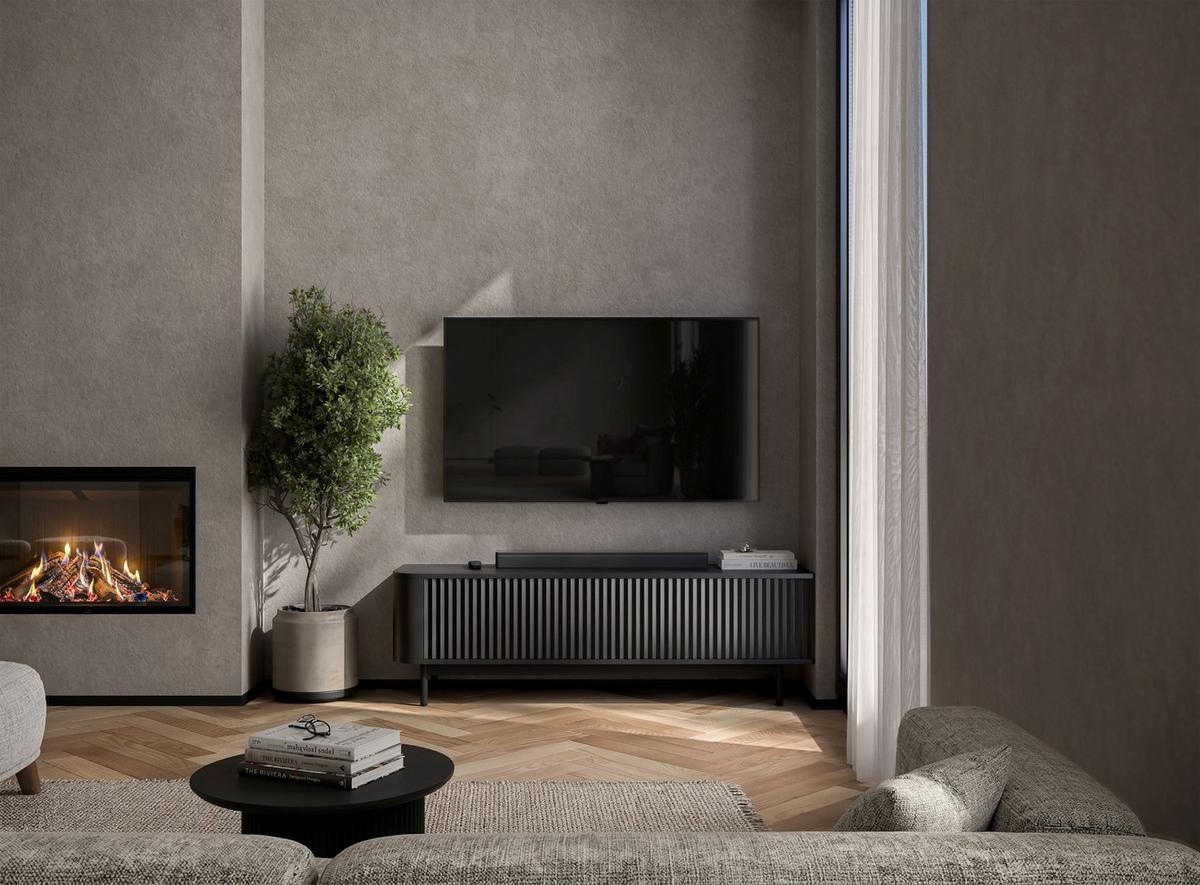 TV-LOWBOARD Aurora Schwarz matt 140 cm mit Metallrahmen - Schwarz, Holzwerkstoff/Metall (140/44/35cm) - Meble Lindner