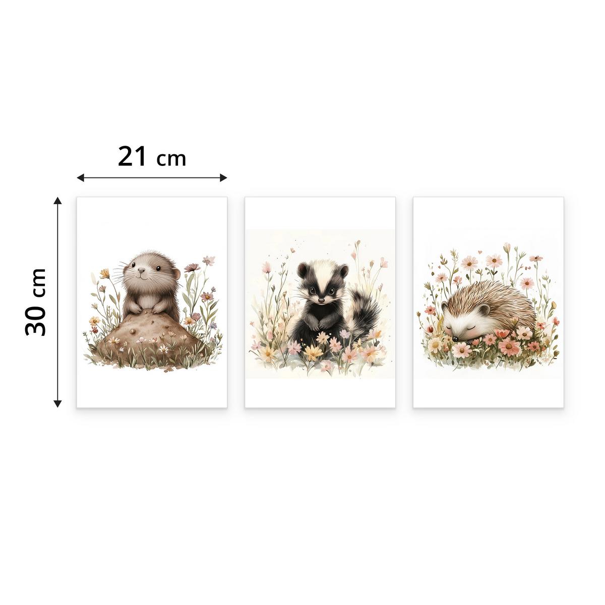 POSTER SET für Kinderzimmer Teddybären Monde Wolken Sterne 3x Poster A4 21x30cm - Gelb/Beige, Papier (21/30/1cm) - Muralo