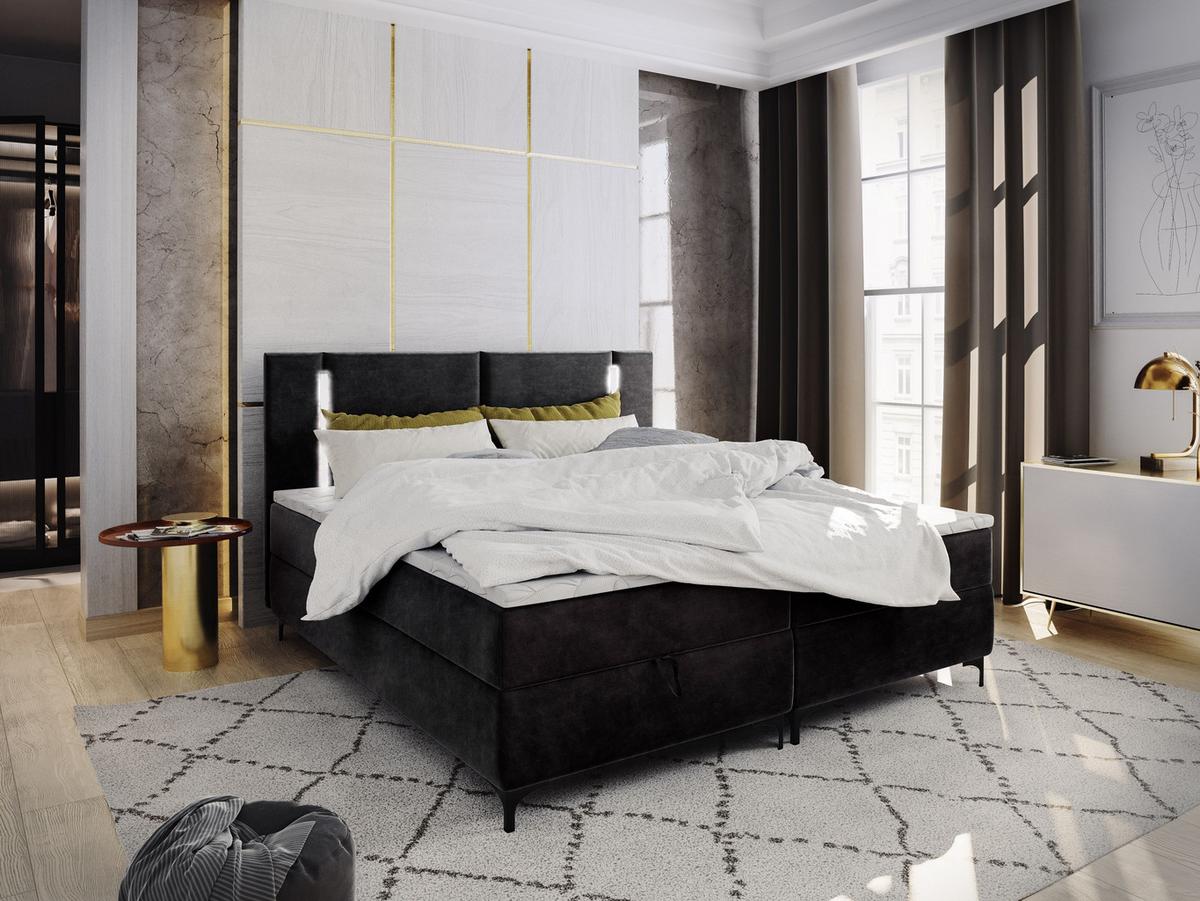 BOXBETT ALBA 180x200 cm mit Matratze und Topper - Schwarz - Schwarz, Holz (180/200cm) - MASSENO