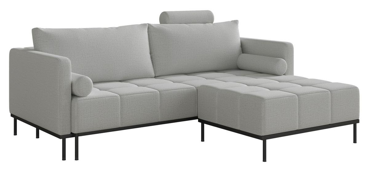 SCHLAFSOFA Skilia mit Schlaffunktion, 3-Sitzer 224 cm - Hellgrau/Schwarz, Textil/Metall (224/85/102cm) - Selsey