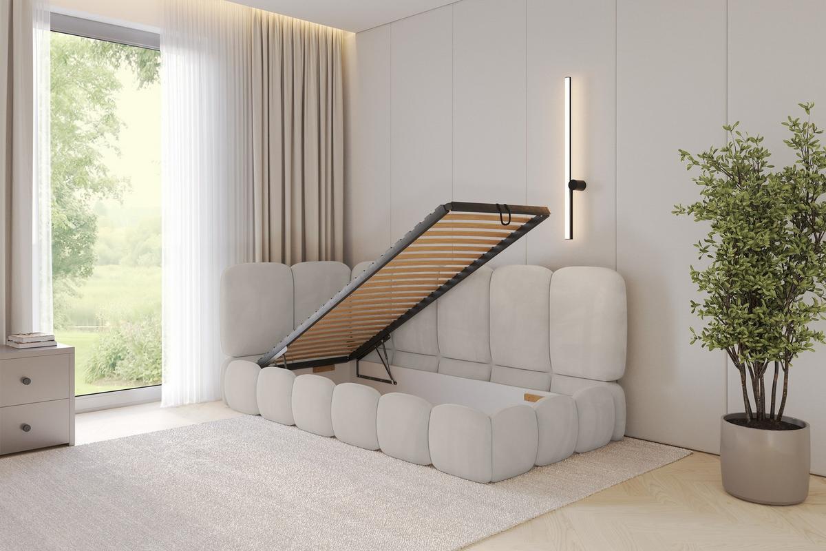 EINZELLBETT Jugendbett mit Bettkasten, Rechts - AVRY 100x200 Beige - Sandfarben/Beige, Holzwerkstoff/Textil (100/200cm) - ALTDECOR