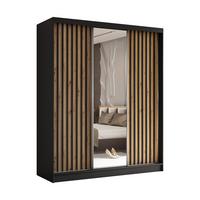 SCHWEBETÜRENSCHRANK LAMELLO 180/216/61 cm 3-türig mit Spiegel Schwarz - Schwarz/Eiche Artisan, Holzwerkstoff (180/216/61cm) - MASSENO