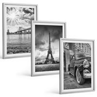 BILDER SET 3er Set - 40x60 cm Silberner Rahmen - Stadtansichten, Brücken, Eiffelturm - Silberfarben, Kunststoff (40/60cm) - TULUP