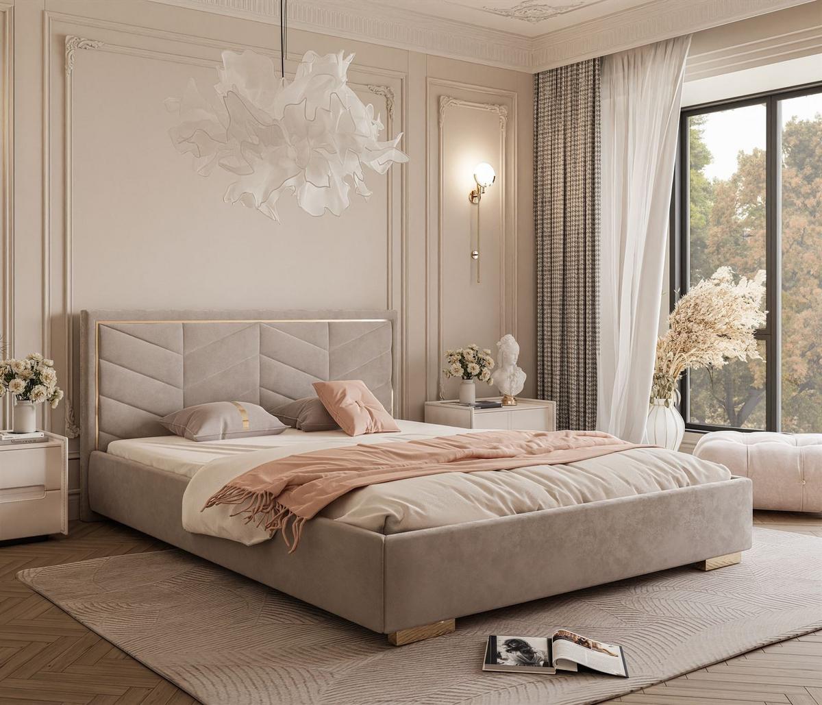 POLSTERBETT AURORA 160x200 mit Bettkasten French Velvet 687 - Beige, Textil (160/200cm) - Lookway