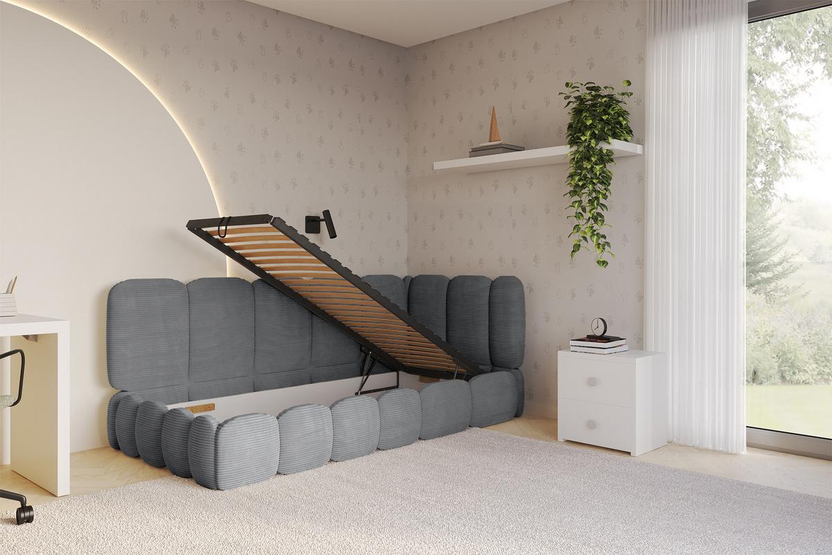 EINZELLBETT Jugendbett mit Bettkasten, Links - AVRY 80x200 Dunkelgrau - Graphitfarben, Holzwerkstoff/Textil (80/200cm) - ALTDECOR