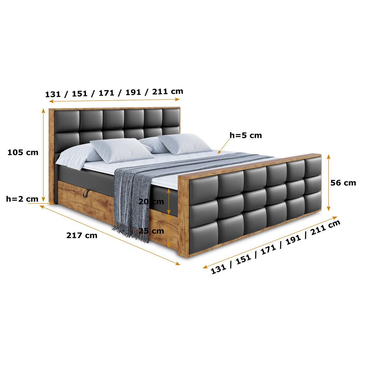 BOXBETT mit Matratze H3 und Lattenrost - LOLLI2-Z - 180x200 - Schwarz Kunstleder - Schwarz, Holzwerkstoff (180/200cm) - ALTDECOR
