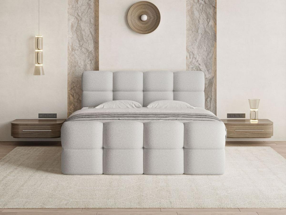 BOXBETT Rivon 180x200 Bouclé-Stoff Hellgrau - Hellgrau, Holz/Textil (180/200cm) - Graingold