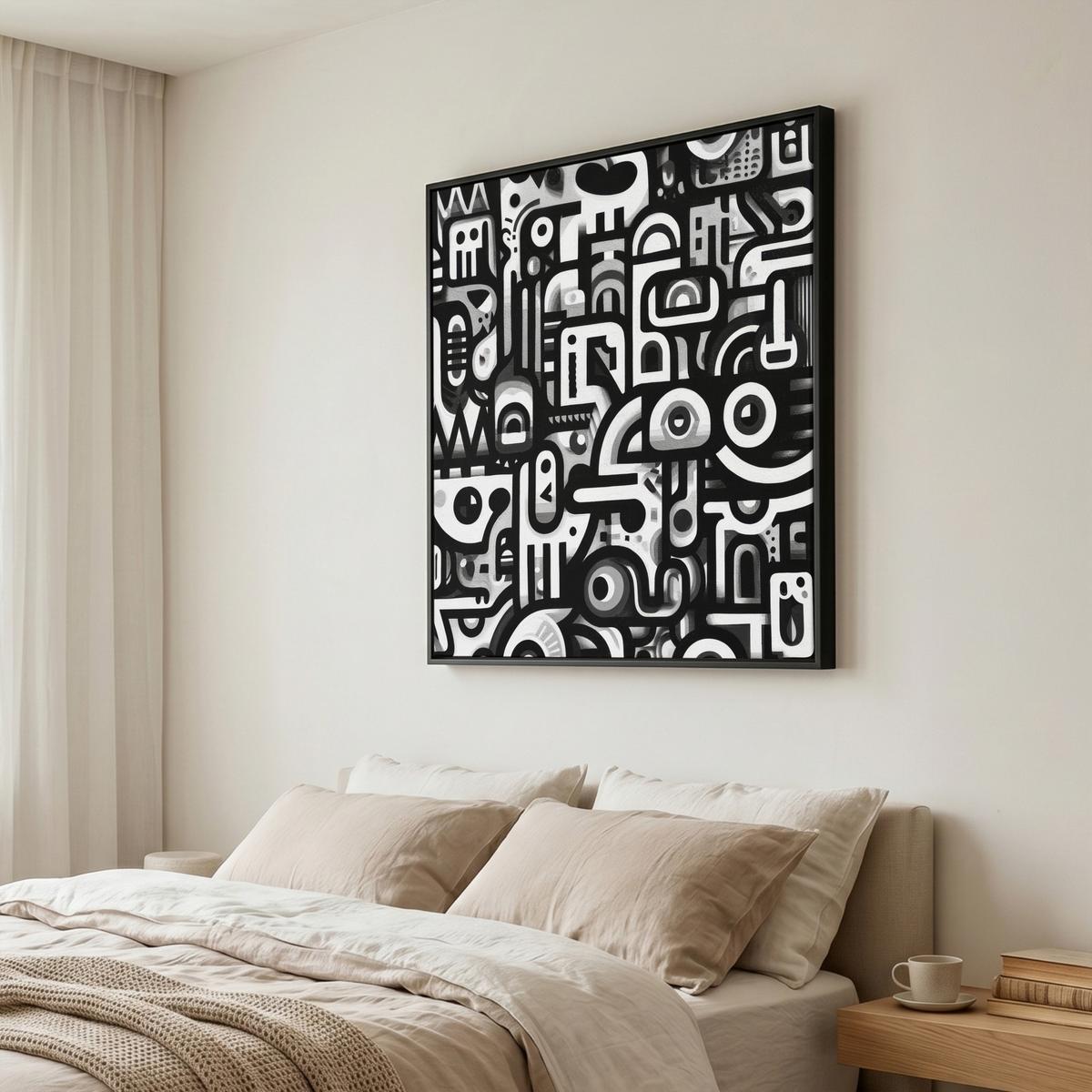LEINWAND Bilder mit Rahmen - Symbole - Abstrakt - Grafik - Schwarz - 90x90 - Schwarz, Textil (90/90cm) - MuchoWow