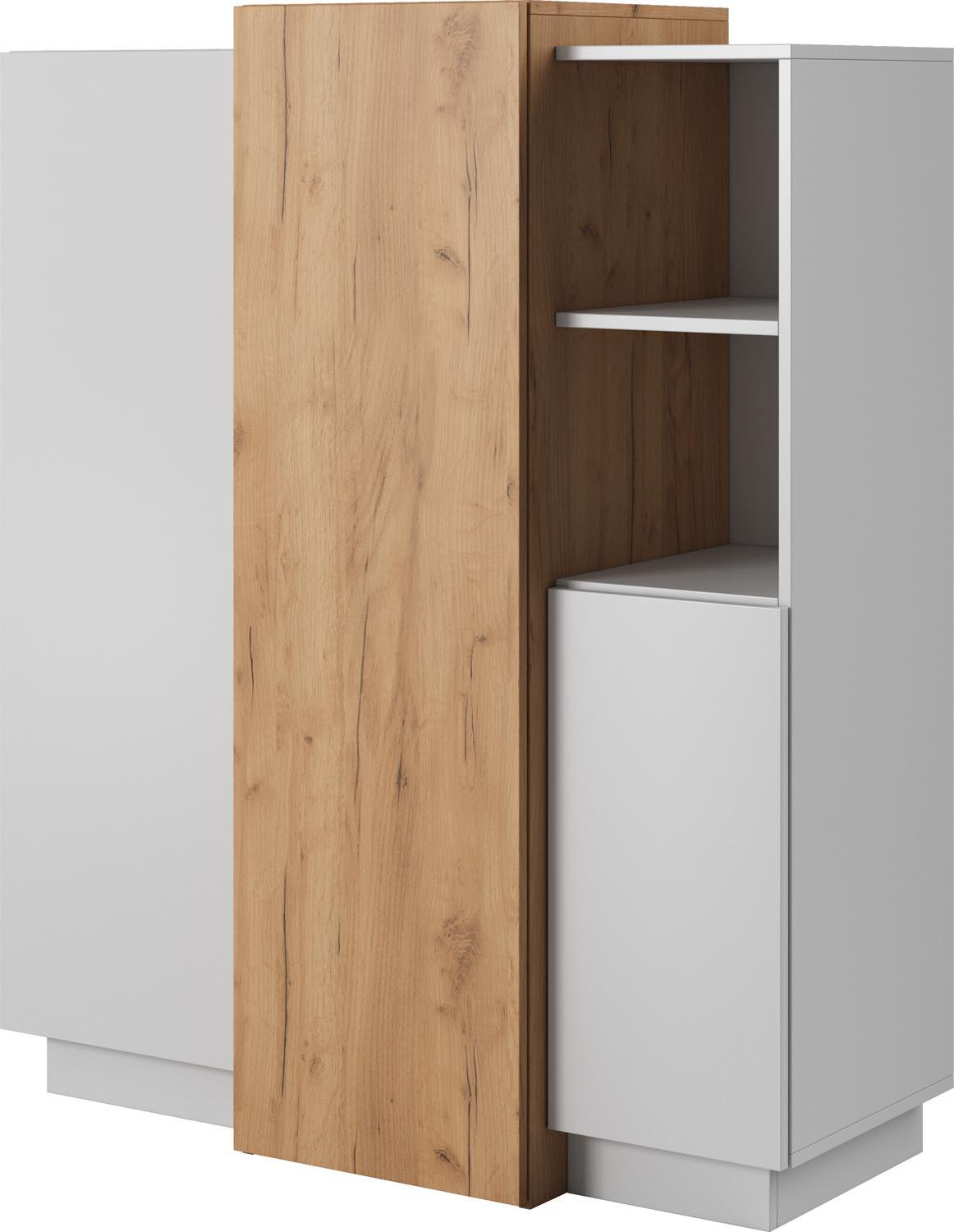 KOMMODE Grida in Eiche Craft Hellbraun, 110/134/45 cm - Weiß, Holzwerkstoff (110/133.5/45cm) - WFL GROUP