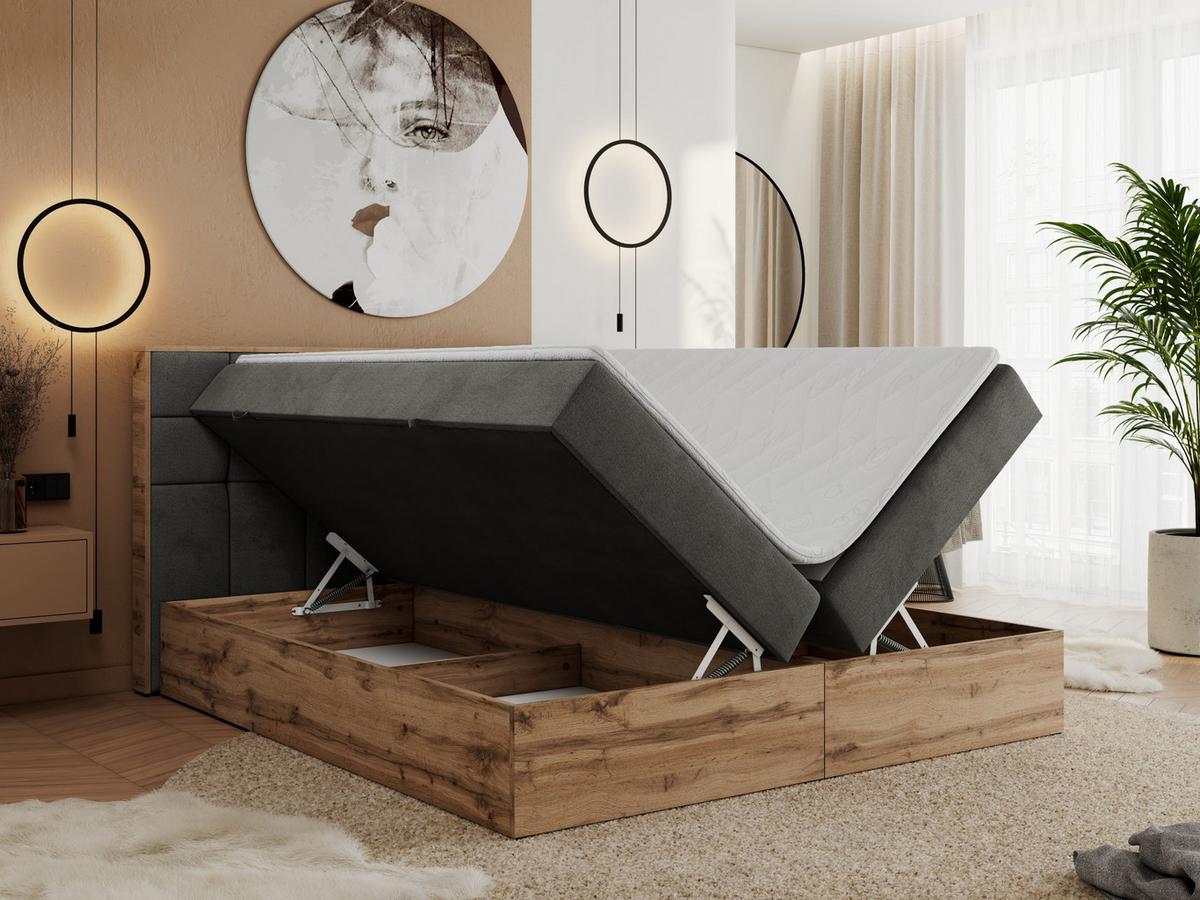 BOXBETT ALBERO 1 - 140/200 Dunkelgrau Velvet - H4 - Dunkelgrau, Holz/Textil (140/200cm) - MKS