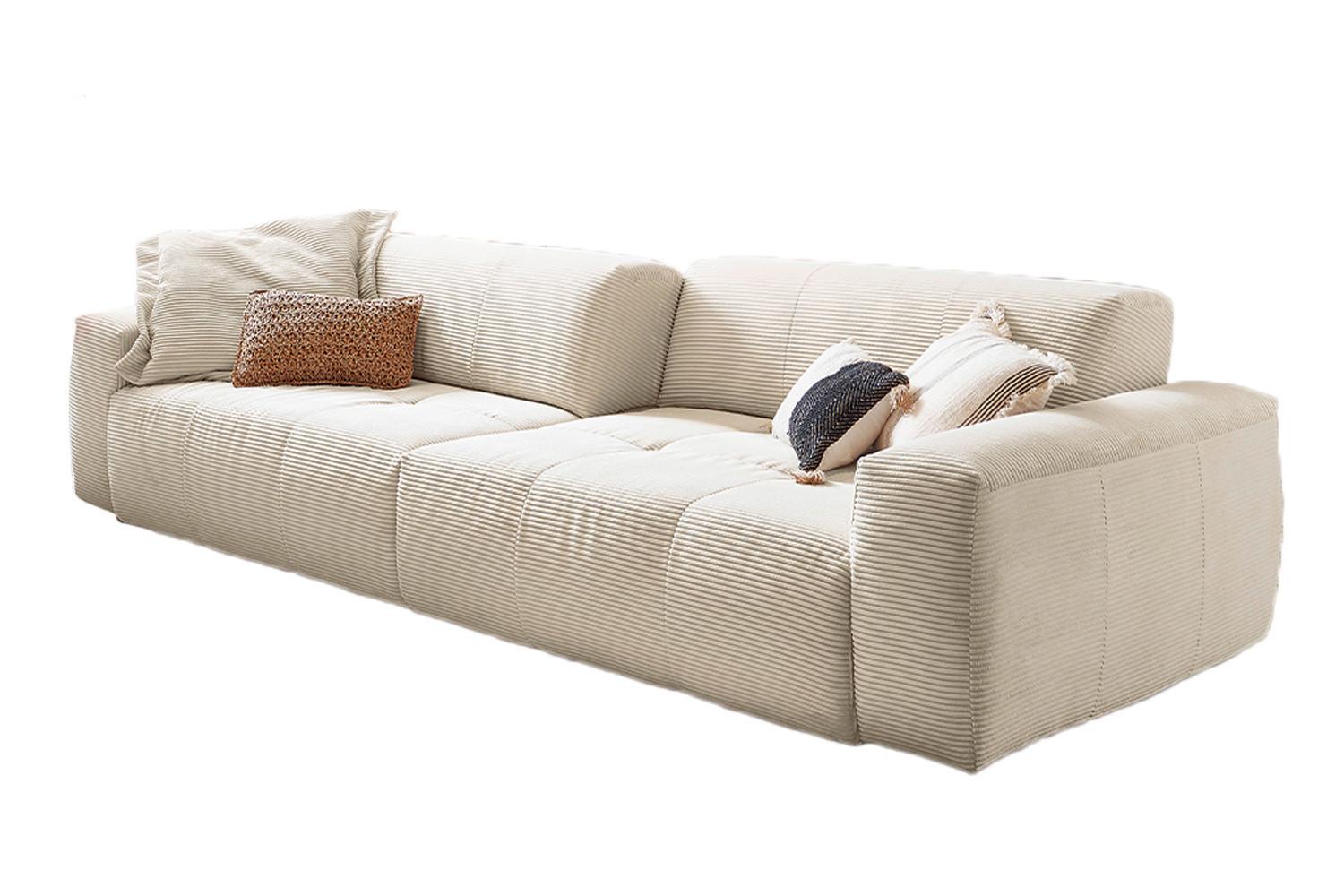 SOFA MIT SITZTIEFENVERSTELLUNG PALACE Weiß Cord Relaxfunktion - Weiß, Textil (298/74/120cm) - KAWOLA