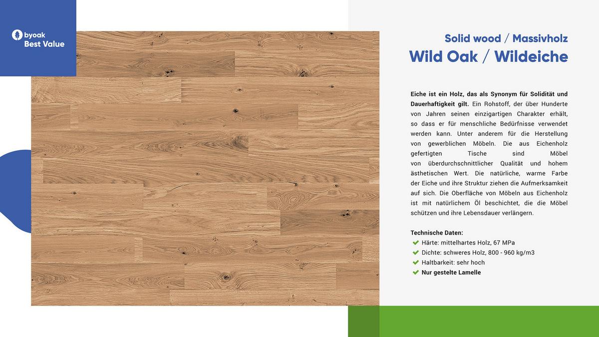MASSIVHOLZBETT PENNY 140x200 MIT HOLZKOPFTEIL Wildeiche - Wildeiche, Holz (140/200cm) - byoak