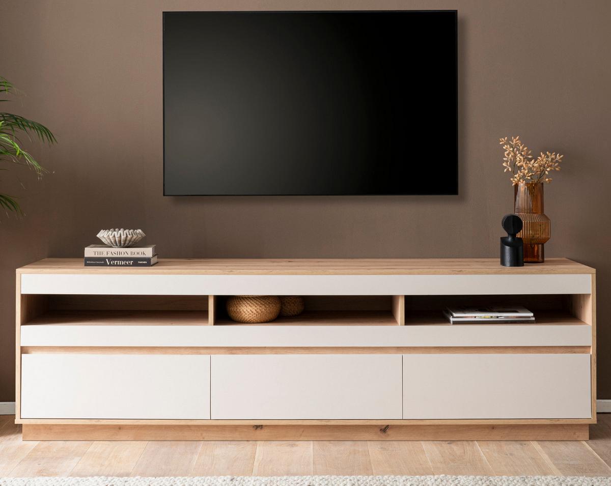 TV-LOWBOARD Kaschmir Sand und Eiche Artisan 202 cm, TV Unterschrank mit Schubkästen - Kaschmir/Eiche Artisan, Holzwerkstoff/Metall (202/60/45cm) - Furn.Design