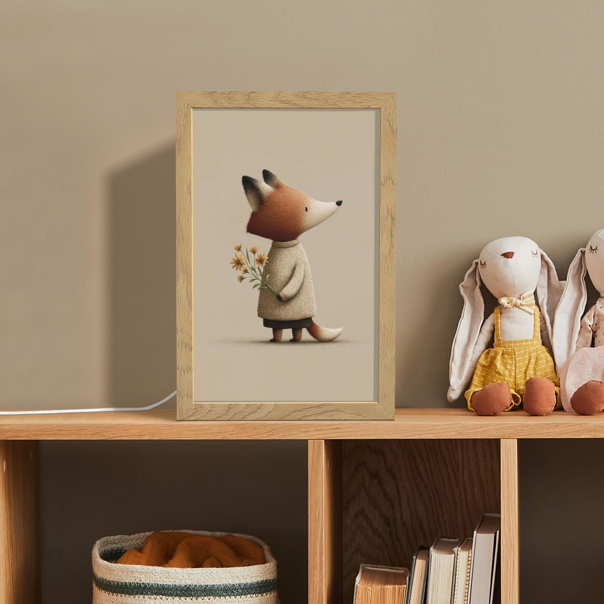 NACHTTISCHLAMPE Fuchs - Gelbe Blumen - Minimalistisch 20x30 cm - Taupe, Holzwerkstoff (8/20/30cm) - OnlyWow