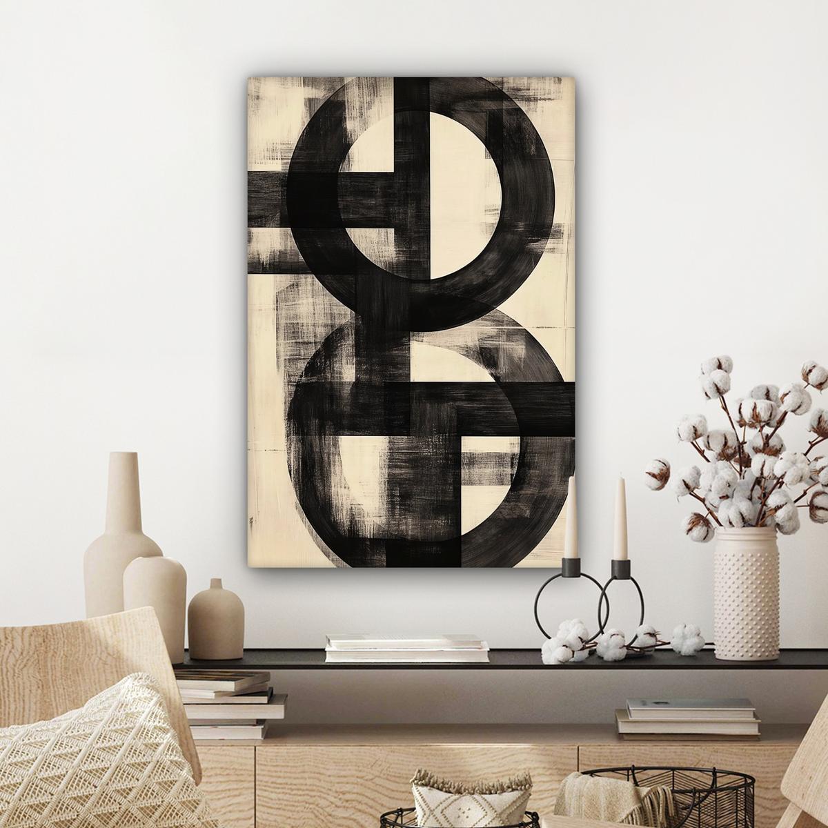 LEINWANDBILD Kreise - Balken - Schwarz - Abstrakt Wanddeko 40x60 cm - Schwarz, Textil (40/60cm) - MuchoWow
