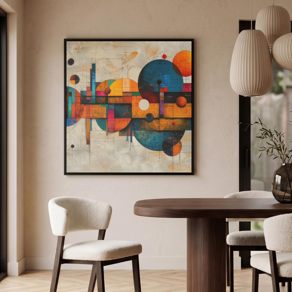 LEINWAND Bilder mit Rahmen - Vintage - Moderne Kunst - Orange - Geometrische Formen - 90x90 - Multicolor, Textil (90/90cm) - MuchoWow
