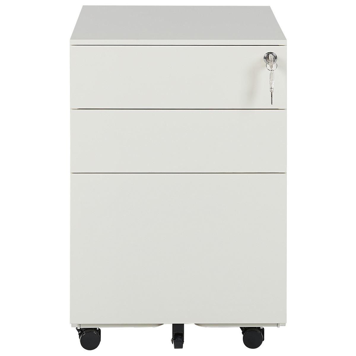 AKTENSCHRANK Metall cremeweiß 3 Schubladen mit Rollen Cami - Weiß, Metall (39/60/50cm) - Beliani