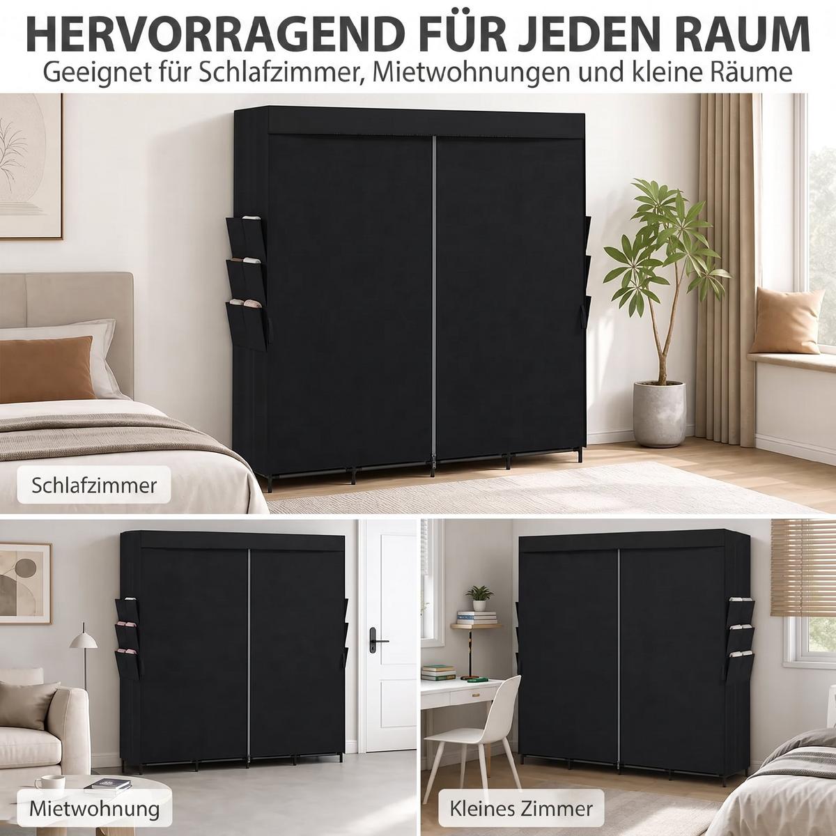 STOFF-KLEIDERSCHRANK Vliesstoff Stahl Schwarz - Schwarz, Textil (45/167/170cm) - HOMCOM