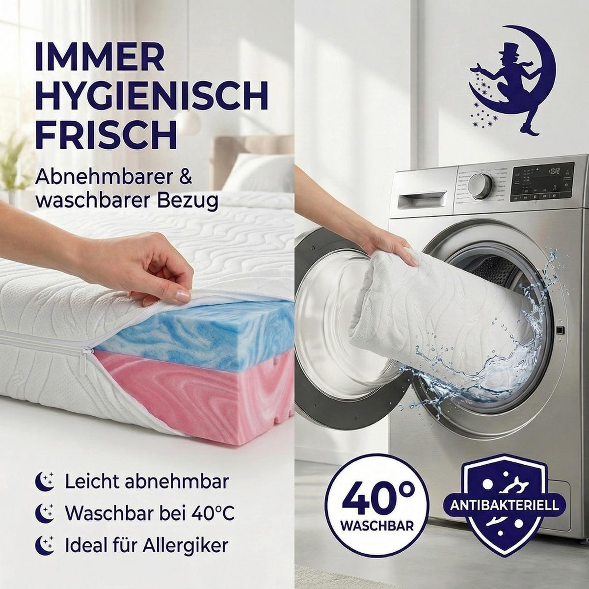 HYBRIDMATRATZE 120x200 cm – 22 cm Höhe – Gelauflage – Kaltschaumkern – H2 H3 – 7 Zonen ergonomisch - Weiß, Textil (120/200cm) - Mister Sandman