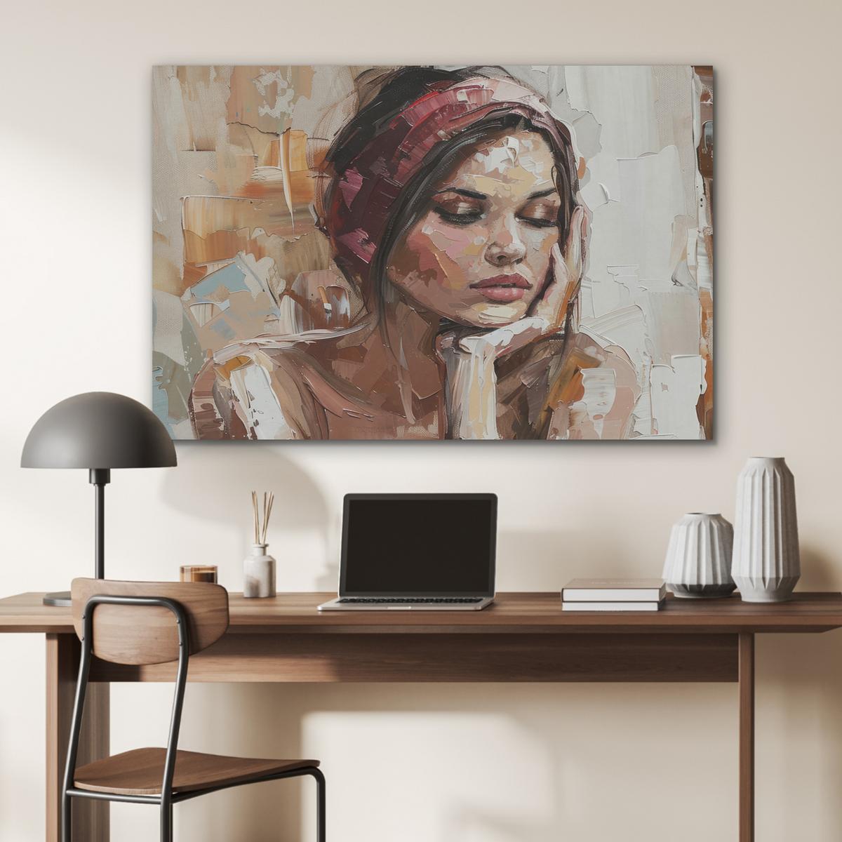 AKUSTIKBILD Frau - Lackierung - Porträt - Modern Wandbild Wohnzimmer 100x70 cm - Altrosa, Kunststoff (100/70/0.9cm) - MuchoWow