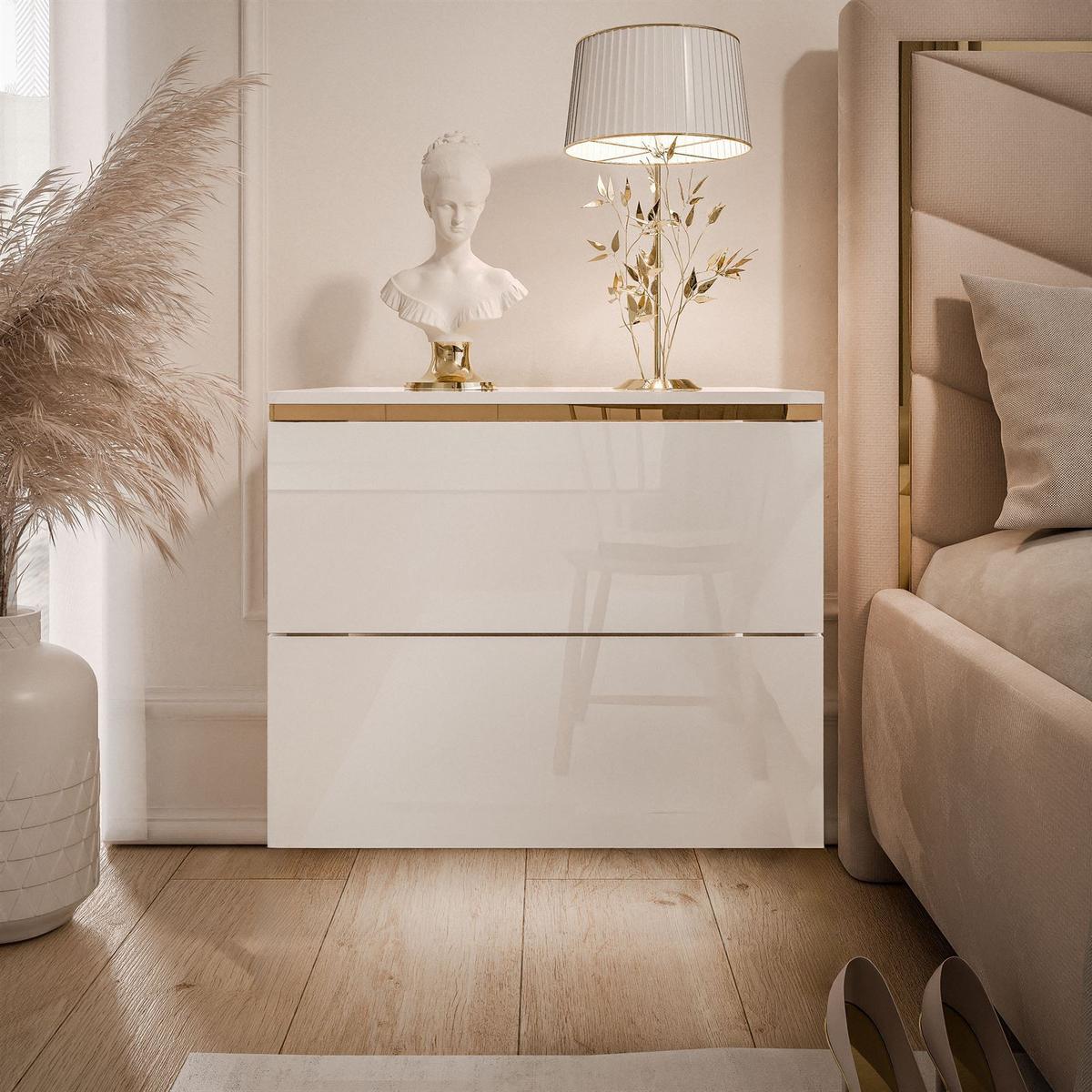 NACHTTISCH AURORA II hängender schrank Weiß / Weiß hochglanz - Weiß Hochglanz, Holzwerkstoff (50/40/37cm) - Lookway