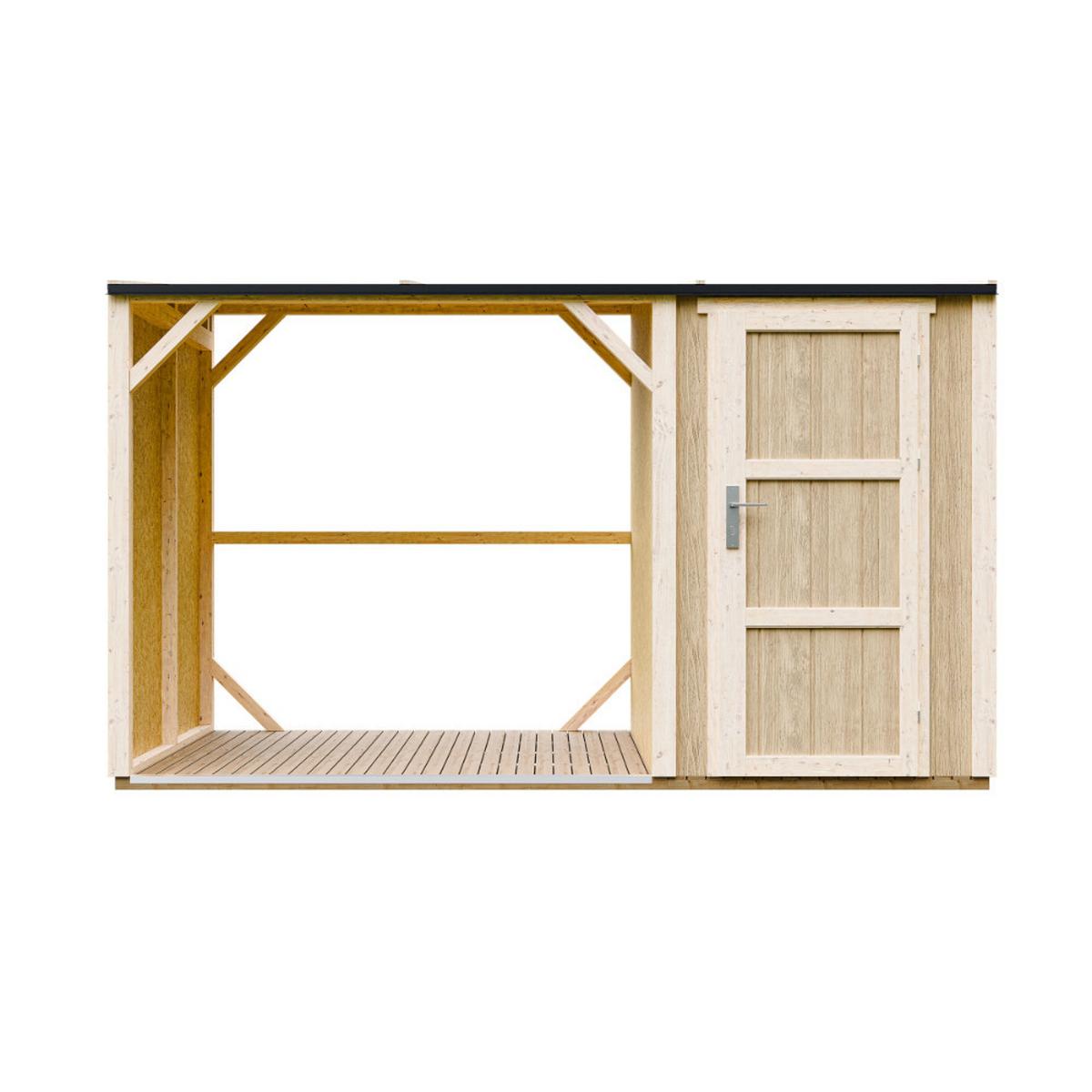 BRENNHOLZLAGER mit geschlossenem Stauraum 4,14 m² M985 - Naturfarben, Holz (120/220/345cm) - Timbela