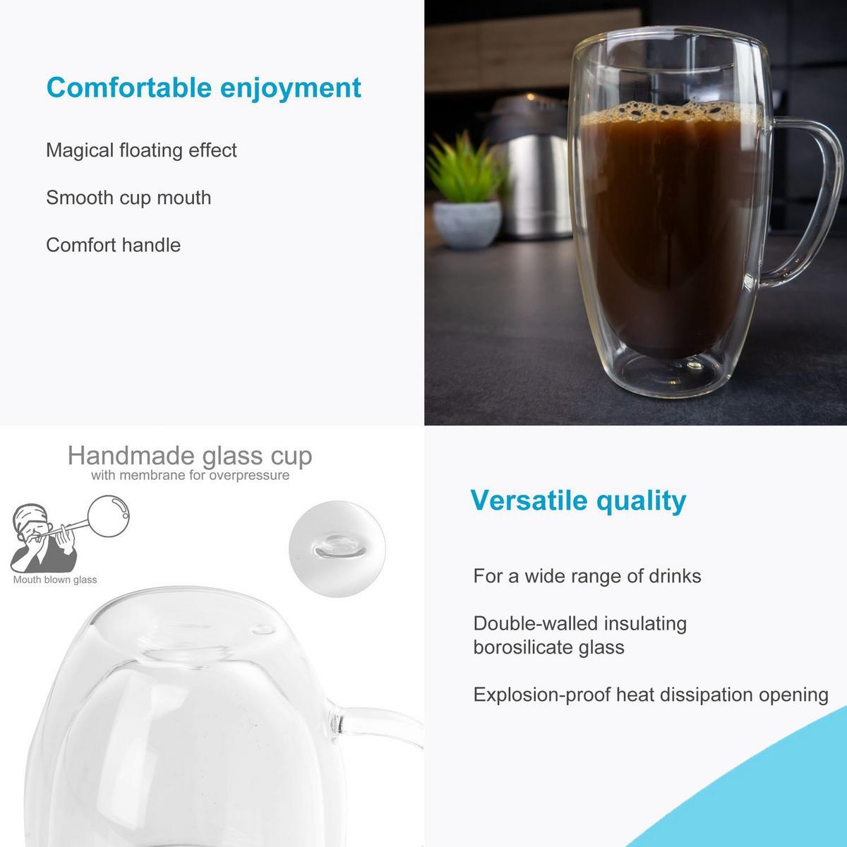 KAFFEEGLAS 400 ml (4er-Set) - Transparent, Glas - Intirilife