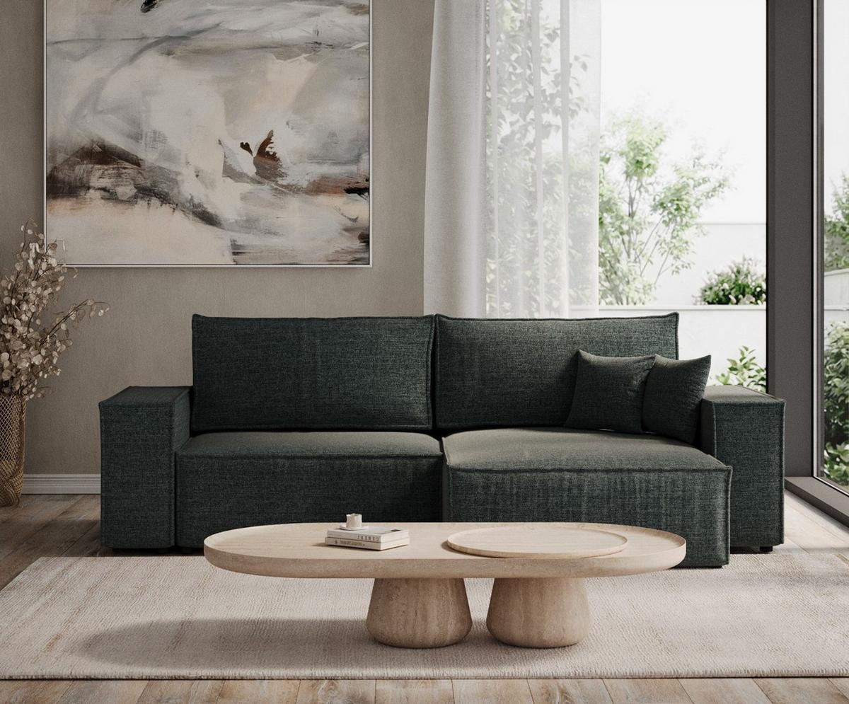 ECKSOFA CAVO mit Schlaffunktion Blaugrau im City Stoff - Blaugrau/Schwarz, Holz/Holzwerkstoff (255/148cm) - AltaBeds