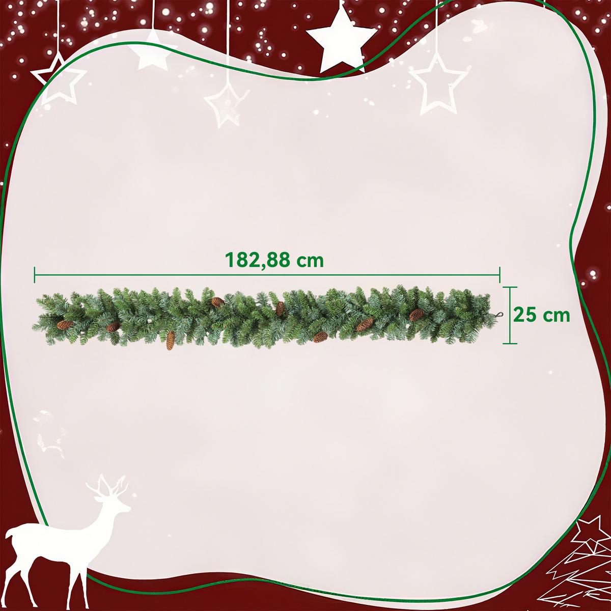 1,8 m künstliche Weihnachtsgirlande Blumendekoration mit Spitzen Tannenzapfen - Grün, Kunststoff (180cm) - HOMCOM