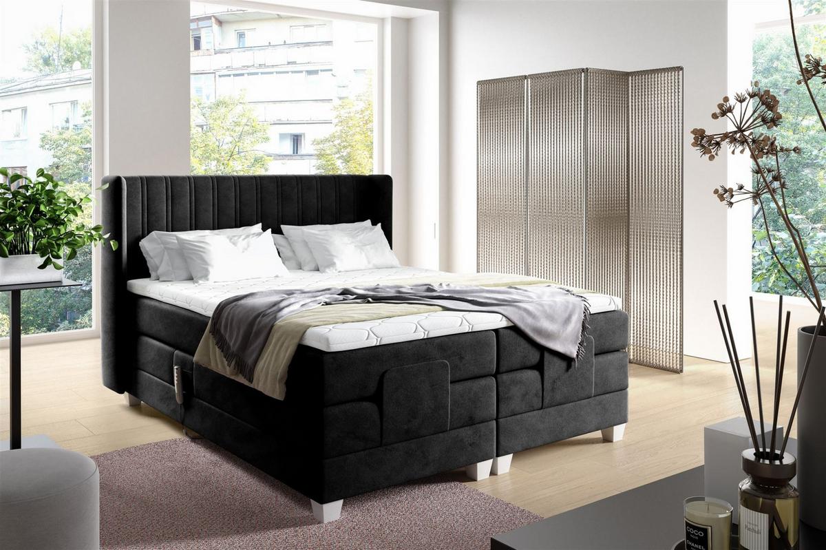 BOXSPRINGBETT Bett Elektrisch Magnus - Schwarz, Holzwerkstoff/Textil (180/200cm) - Fun Möbel